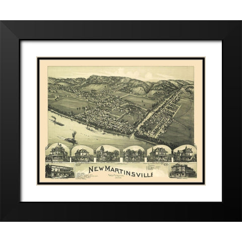 New Martinsville West Virginia - Fowler 1899 Black Modern Wood Framed Art Print with Double Matting by Fowler