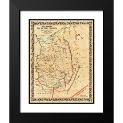 West Virginia - Richardson 1864 Black Modern Wood Framed Art Print with Double Matting by Richardson