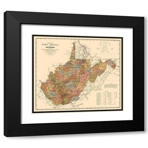 West Virginia Railroads - White 1917  Black Modern Wood Framed Art Print with Double Matting by White