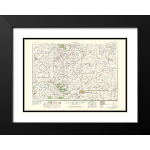 Cheyenne Wyoming Colorado Nebraska Quad - USGS Black Modern Wood Framed Art Print with Double Matting by USGS