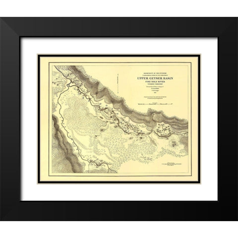 Wyoming Territory Up Geyser Basin Fire Hole River Black Modern Wood Framed Art Print with Double Matting by USGS
