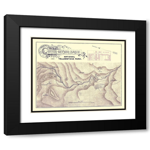 Yellowstone Upper Geyser Wyoming - 1883 Black Modern Wood Framed Art Print with Double Matting by Unknown