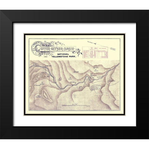 Yellowstone Upper Geyser Wyoming - 1883 Black Modern Wood Framed Art Print with Double Matting by Unknown