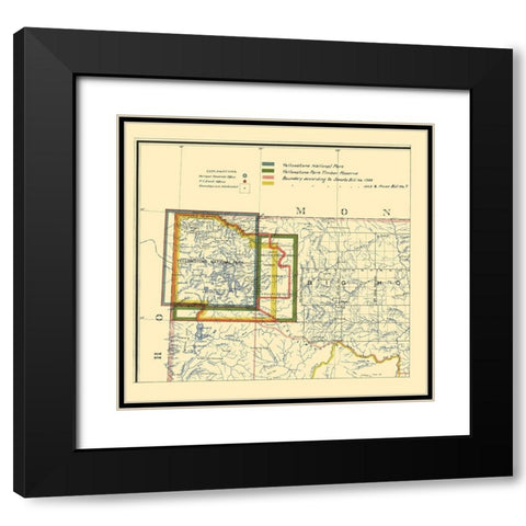 Yellowstone National Park Boundaries - 1895 Black Modern Wood Framed Art Print with Double Matting by Unknown
