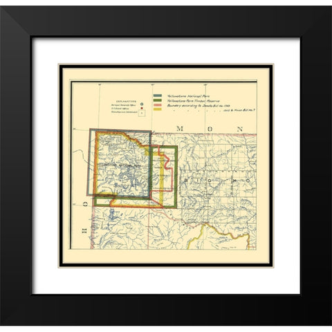 Yellowstone National Park Boundaries - 1895 Black Modern Wood Framed Art Print with Double Matting by Unknown