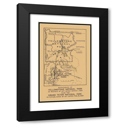 Yellowstone, Grand Teton National Parks Boundary Black Modern Wood Framed Art Print with Double Matting by Black
