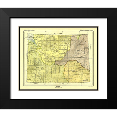 Wyoming - Yellowstone National Park - Hoen 1896 Black Modern Wood Framed Art Print with Double Matting by Hoen