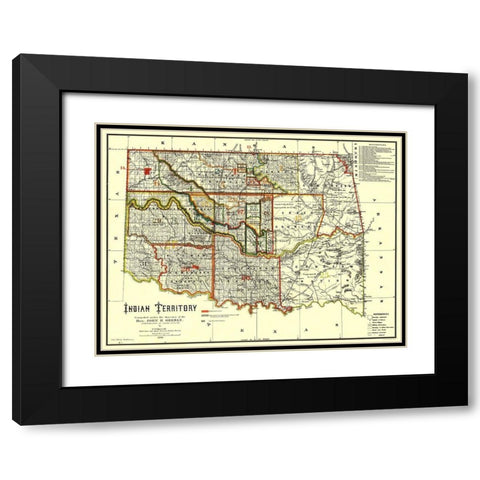 Indian Territory, Texas, Oklahoma - Oberly 1889 Black Modern Wood Framed Art Print with Double Matting by Oberly