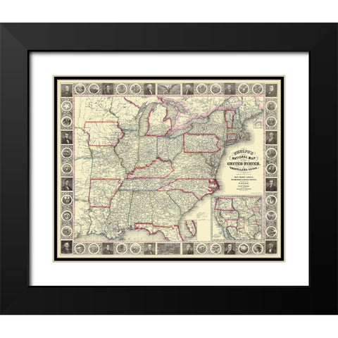 United States, U.S.A. Travellers Guide - 1852 Black Modern Wood Framed Art Print with Double Matting by Phelps
