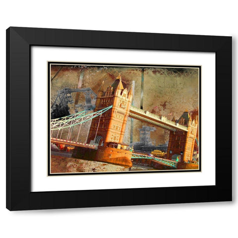 London Bridge Black Modern Wood Framed Art Print with Double Matting by Simons