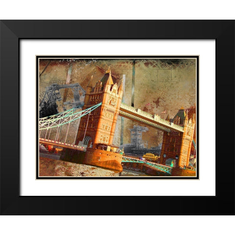 London Bridge Black Modern Wood Framed Art Print with Double Matting by Simons