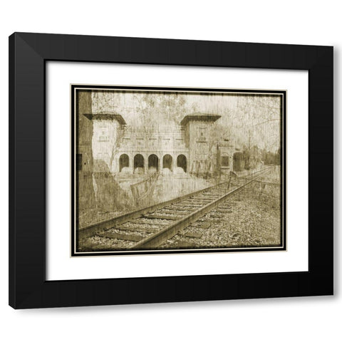 Station Railriad Collage Black Modern Wood Framed Art Print with Double Matting by Simons