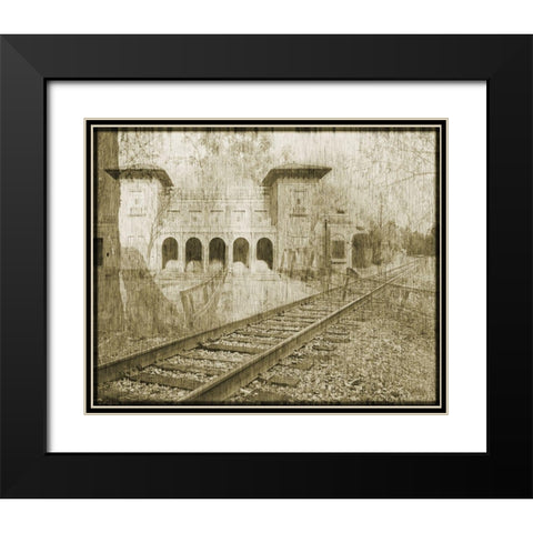 Station Railriad Collage Black Modern Wood Framed Art Print with Double Matting by Simons