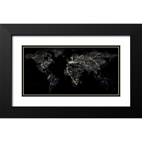 Night Map Black Modern Wood Framed Art Print with Double Matting by Phillip, Jamie