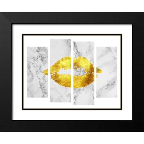 Gold Lips Black Modern Wood Framed Art Print with Double Matting by Phillip, Jamie