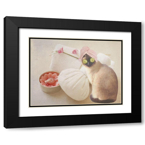 Members Only Cat Spa Black Modern Wood Framed Art Print with Double Matting by Phillip, Jamie