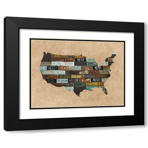 Map USA Black Modern Wood Framed Art Print with Double Matting by Phillip, Jamie