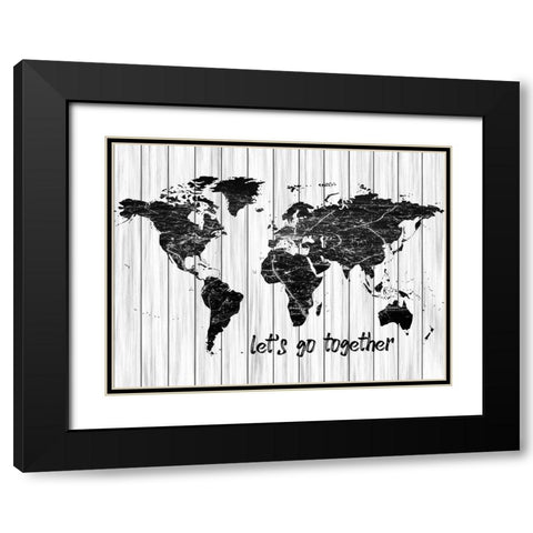 Lets Go Map Black Modern Wood Framed Art Print with Double Matting by Phillip, Jamie
