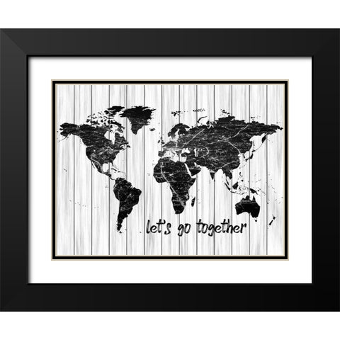 Lets Go Map Black Modern Wood Framed Art Print with Double Matting by Phillip, Jamie