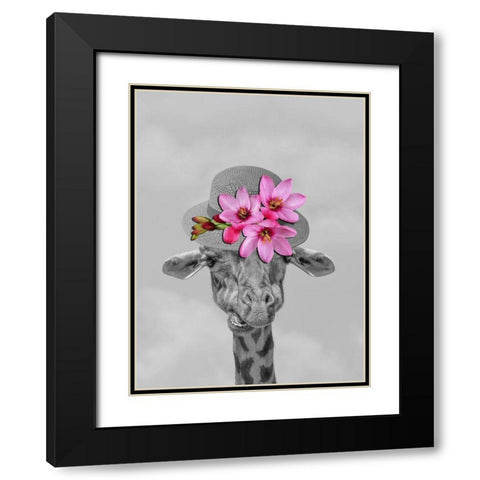Giraffe Floral Black Modern Wood Framed Art Print with Double Matting by Phillip, Jamie