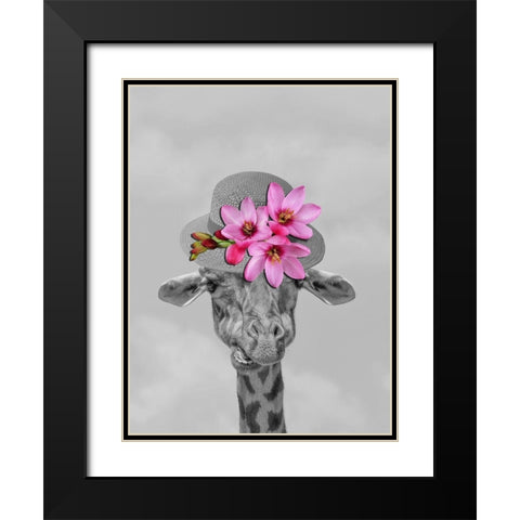 Giraffe Floral Black Modern Wood Framed Art Print with Double Matting by Phillip, Jamie