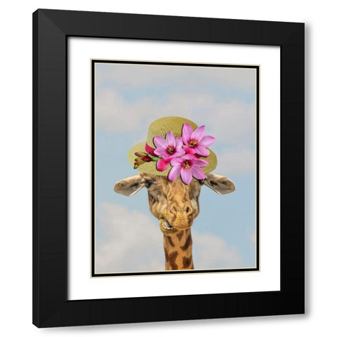 Giraffe Floral 2 Black Modern Wood Framed Art Print with Double Matting by Phillip, Jamie