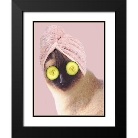 Spa Cat 2 Black Modern Wood Framed Art Print with Double Matting by Phillip, Jamie