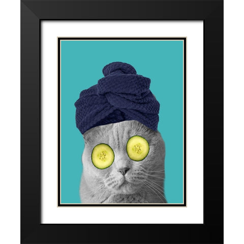 Spa Cat 3 Black Modern Wood Framed Art Print with Double Matting by Phillip, Jamie