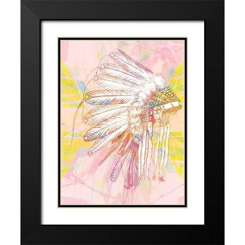 Indian War Bonnet Pink Black Modern Wood Framed Art Print with Double Matting by Urban Road