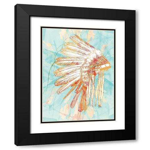 Indian War Bonnet Blue Black Modern Wood Framed Art Print with Double Matting by Urban Road