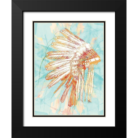 Indian War Bonnet Blue Black Modern Wood Framed Art Print with Double Matting by Urban Road