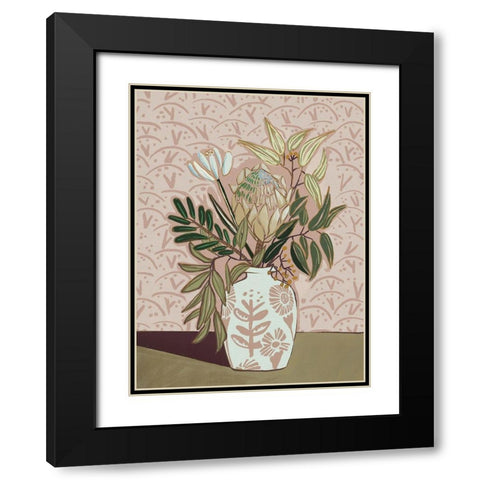 Protea Posy Black Modern Wood Framed Art Print with Double Matting by Urban Road