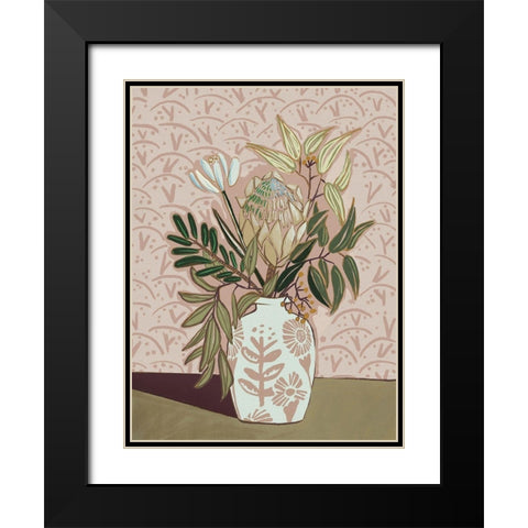Protea Posy Black Modern Wood Framed Art Print with Double Matting by Urban Road