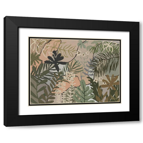 Jungle Florals Black Modern Wood Framed Art Print with Double Matting by Urban Road