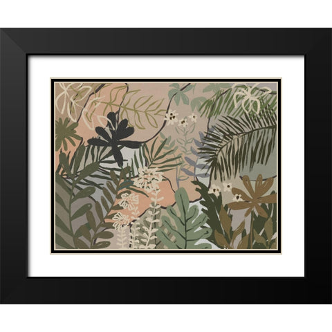 Jungle Florals Black Modern Wood Framed Art Print with Double Matting by Urban Road