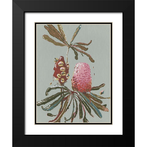 Sage Banksia Black Modern Wood Framed Art Print with Double Matting by Urban Road