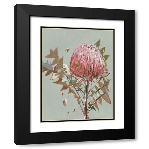 Sage Waratah Black Modern Wood Framed Art Print with Double Matting by Urban Road