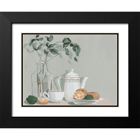 Mint, Lime And Oranges Black Modern Wood Framed Art Print with Double Matting by Urban Road