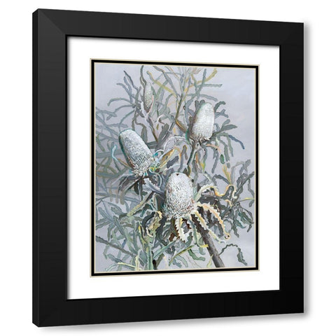 Banksia Black Modern Wood Framed Art Print with Double Matting by Urban Road