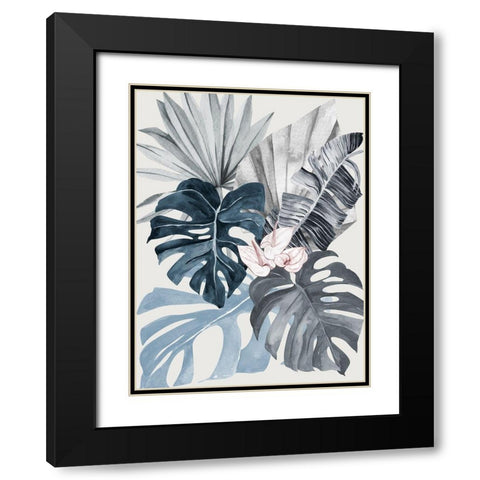 Tropical Leaves Blue I Poster Black Modern Wood Framed Art Print with Double Matting by Urban Road