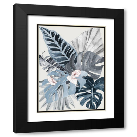 Tropical Leaves Blue II Poster Black Modern Wood Framed Art Print with Double Matting by Urban Road