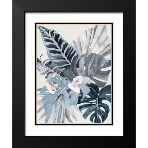 Tropical Leaves Blue II Poster Black Modern Wood Framed Art Print with Double Matting by Urban Road