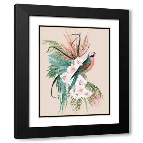 Parrot Oasis Poster Black Modern Wood Framed Art Print with Double Matting by Urban Road