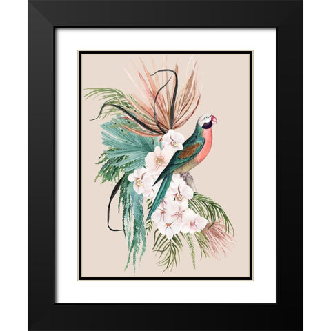 Parrot Oasis Poster Black Modern Wood Framed Art Print with Double Matting by Urban Road