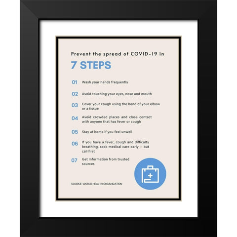 World Health Organization Quote: Prevent the Spread Black Modern Wood Framed Art Print with Double Matting by ArtsyQuotes