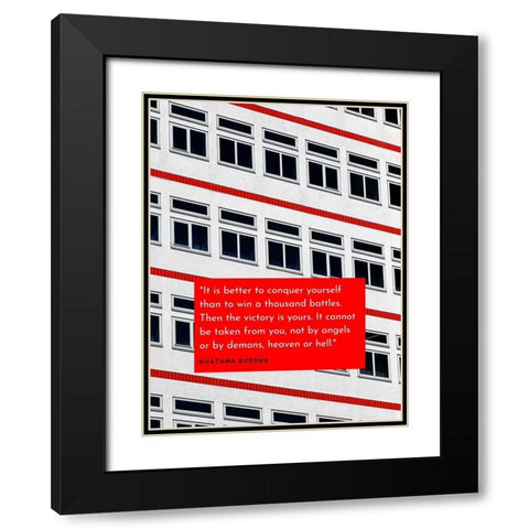 Gautama Buddha Quote: Conquer Yourself Black Modern Wood Framed Art Print with Double Matting by ArtsyQuotes