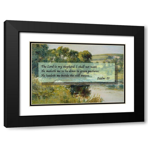 Bible Verse Quote Psalm 23, Edward Mitchell Bannister, Streamside Black Modern Wood Framed Art Print with Double Matting by ArtsyQuotes