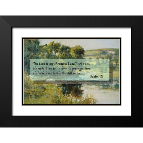 Bible Verse Quote Psalm 23, Edward Mitchell Bannister, Streamside Black Modern Wood Framed Art Print with Double Matting by ArtsyQuotes