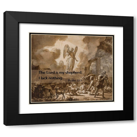 Bible Verse Quote Psalm 23:1, Adriaen van de Velde, The Angel Appearing to the Shepherds Black Modern Wood Framed Art Print with Double Matting by ArtsyQuotes