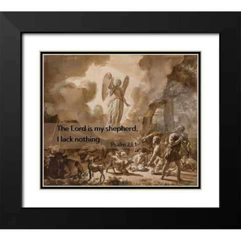 Bible Verse Quote Psalm 23:1, Adriaen van de Velde, The Angel Appearing to the Shepherds Black Modern Wood Framed Art Print with Double Matting by ArtsyQuotes